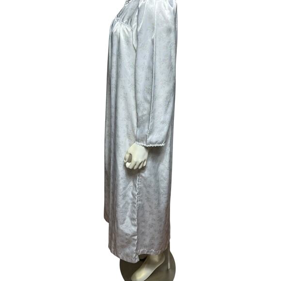 Vintage Satin Floral Nightgown, White with Pastel Flowers, Size Small - Picture 8 of 12